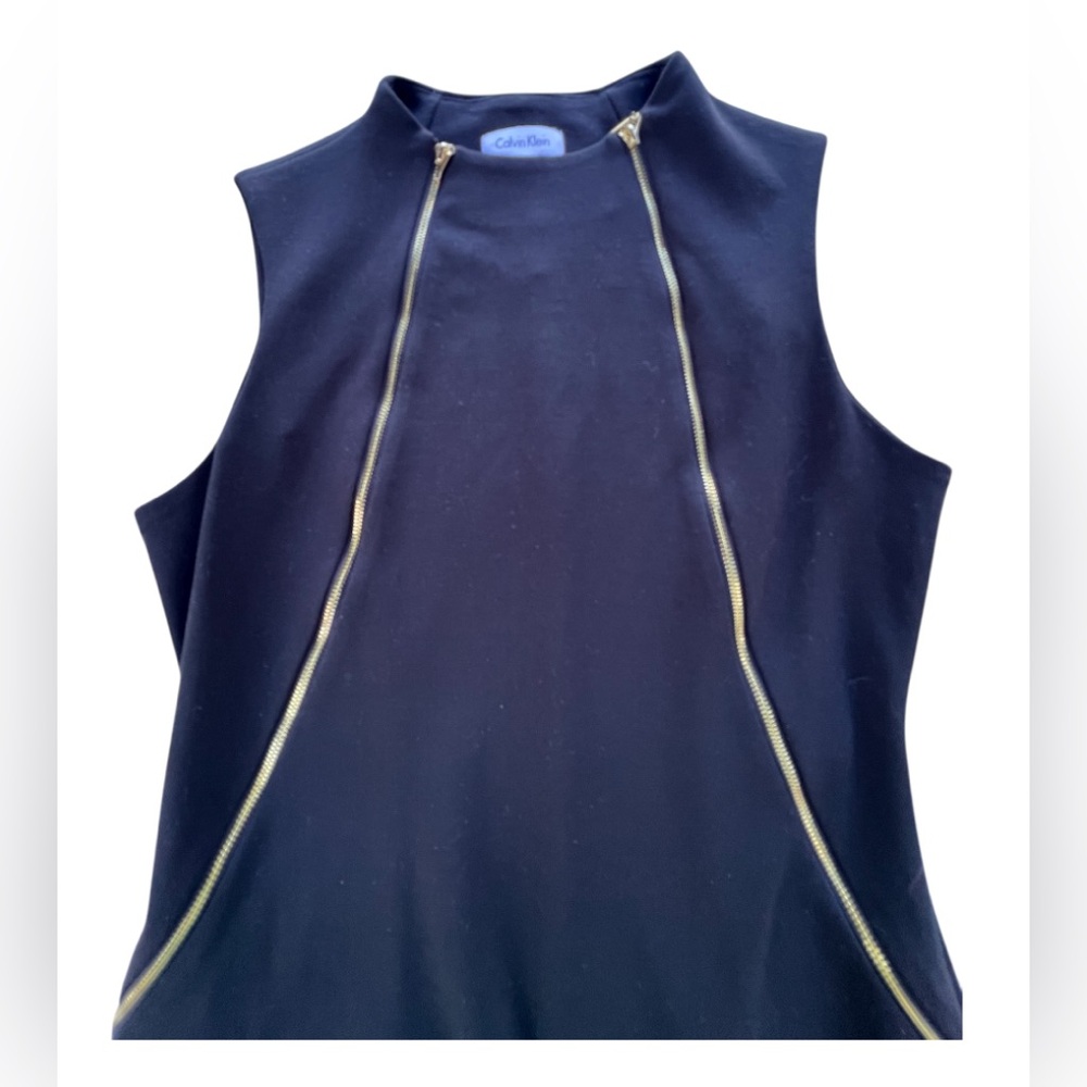 Calvin Klein Women's Size 8 Black Gold Double Zippers Design Sheath‎ Dress Work - Picture 8 of 11
